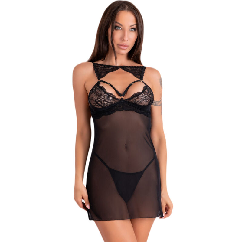 LIVCO CORSETTI FASHION – KROLINA LC 90734 CHEMISE + PERIZOMA NERO S/M