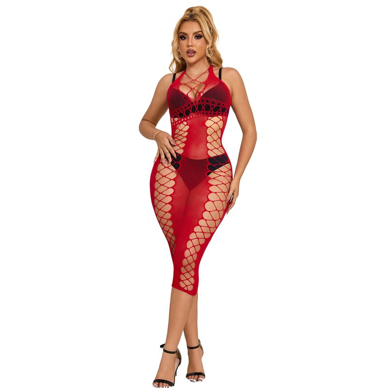 Vestito Lungo Sexy Subblime 952327 A Rete Rosso Taglia Unica