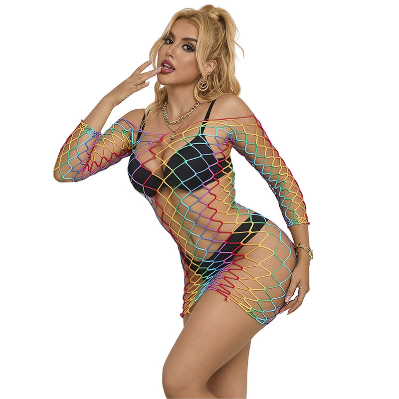 SUBBLIME – 952426 BODYSTOCKING A RETE MANICA LUNGA ARCOBALENO TAGLIA UNICA