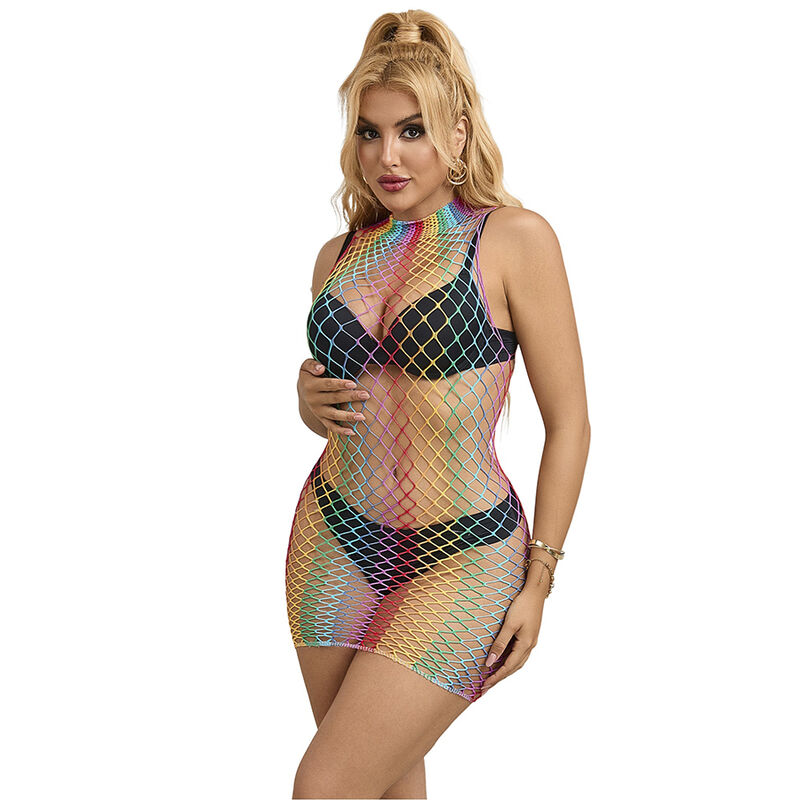 SUBBLIME – 952433 BODYSTOCKING A RETE SENZA MANICHE COLLO ALTO ARCOBALENO TAGLIA UNICA