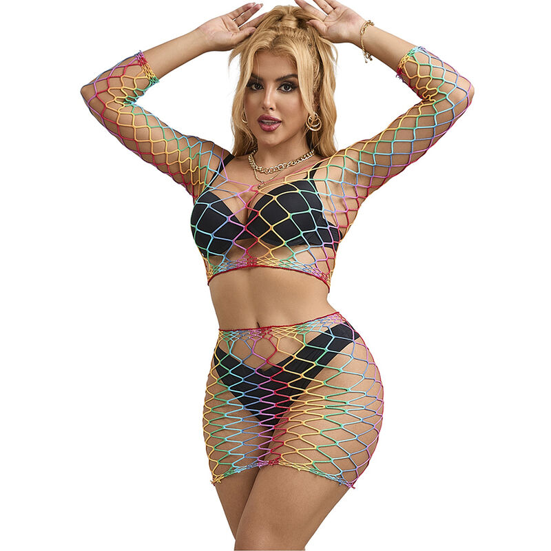 SUBBLIME – 952440 BODYSTOCKING A RETE 2 PEZZI MANICA LUNGA ARCOBALENO TAGLIA UNICA