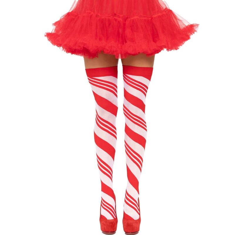 LEG AVENUE – CALZE AUTOREGGENTI A RIGHE CANDY CANE TAGLIA UNICA